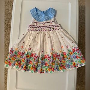 Rare Editions Blue Polka Dot Collar Smocked Dress. Size 18 months.